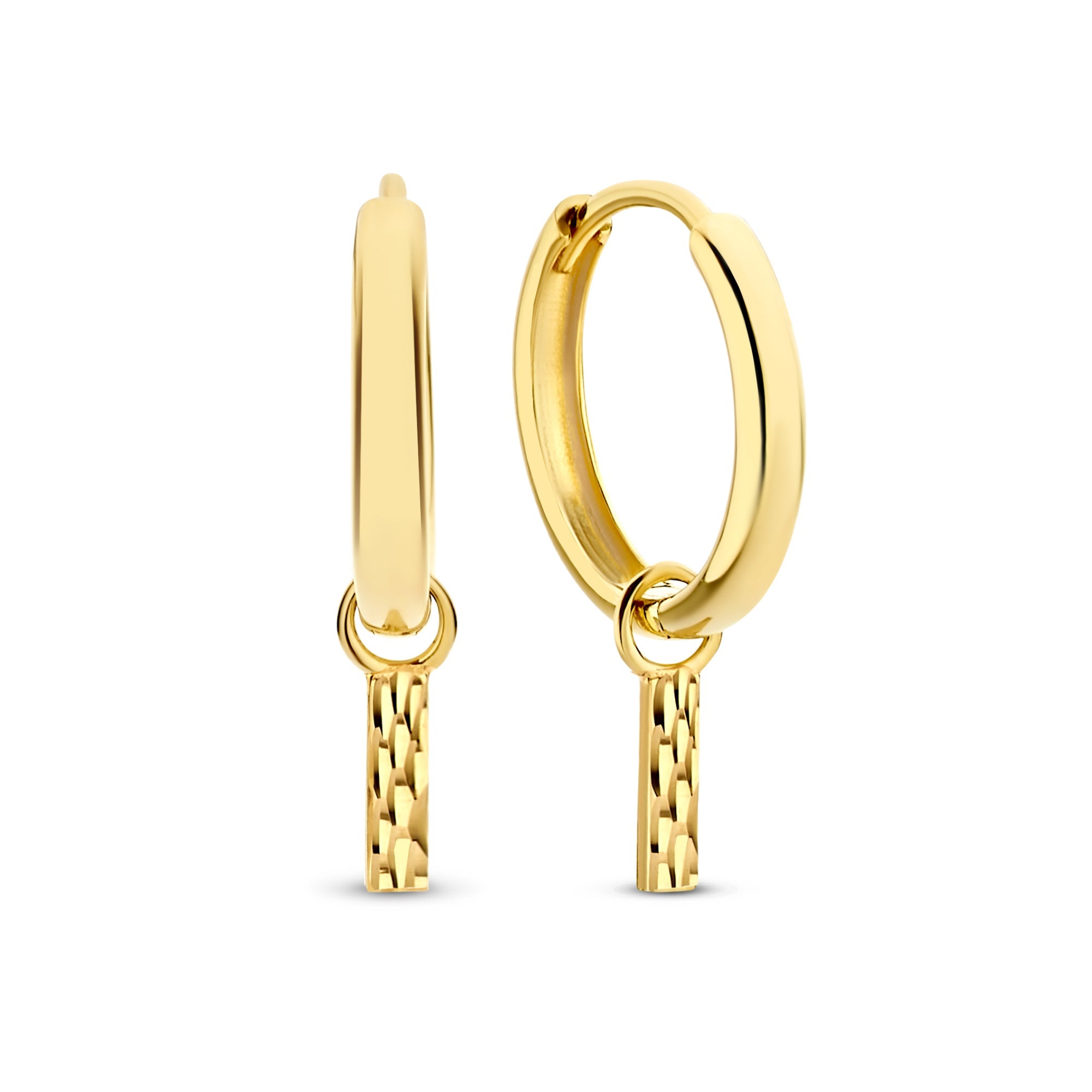 Rivoli Laura 14 karat gold hoop earrings with diamond cut rod