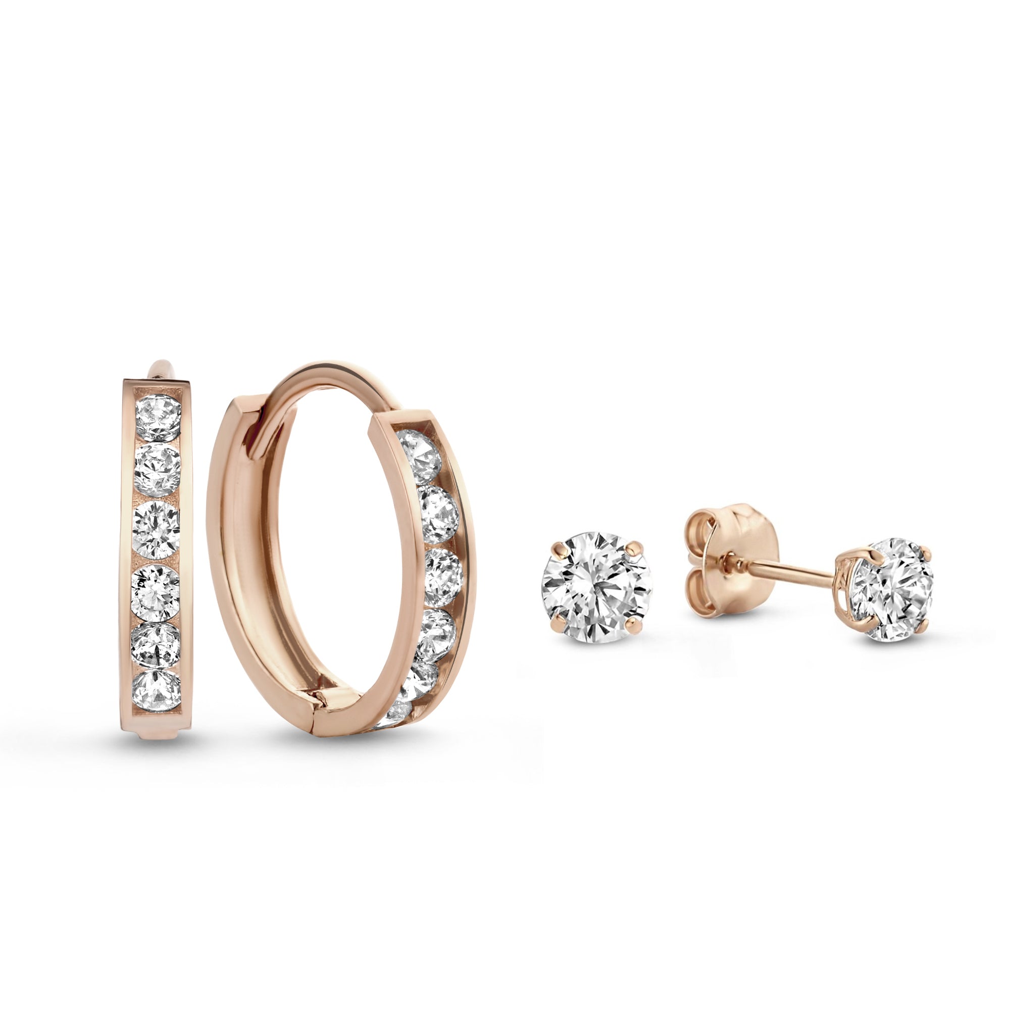 Cadeau d'Isabel 14 karat rose gold earring set with zirconia stones