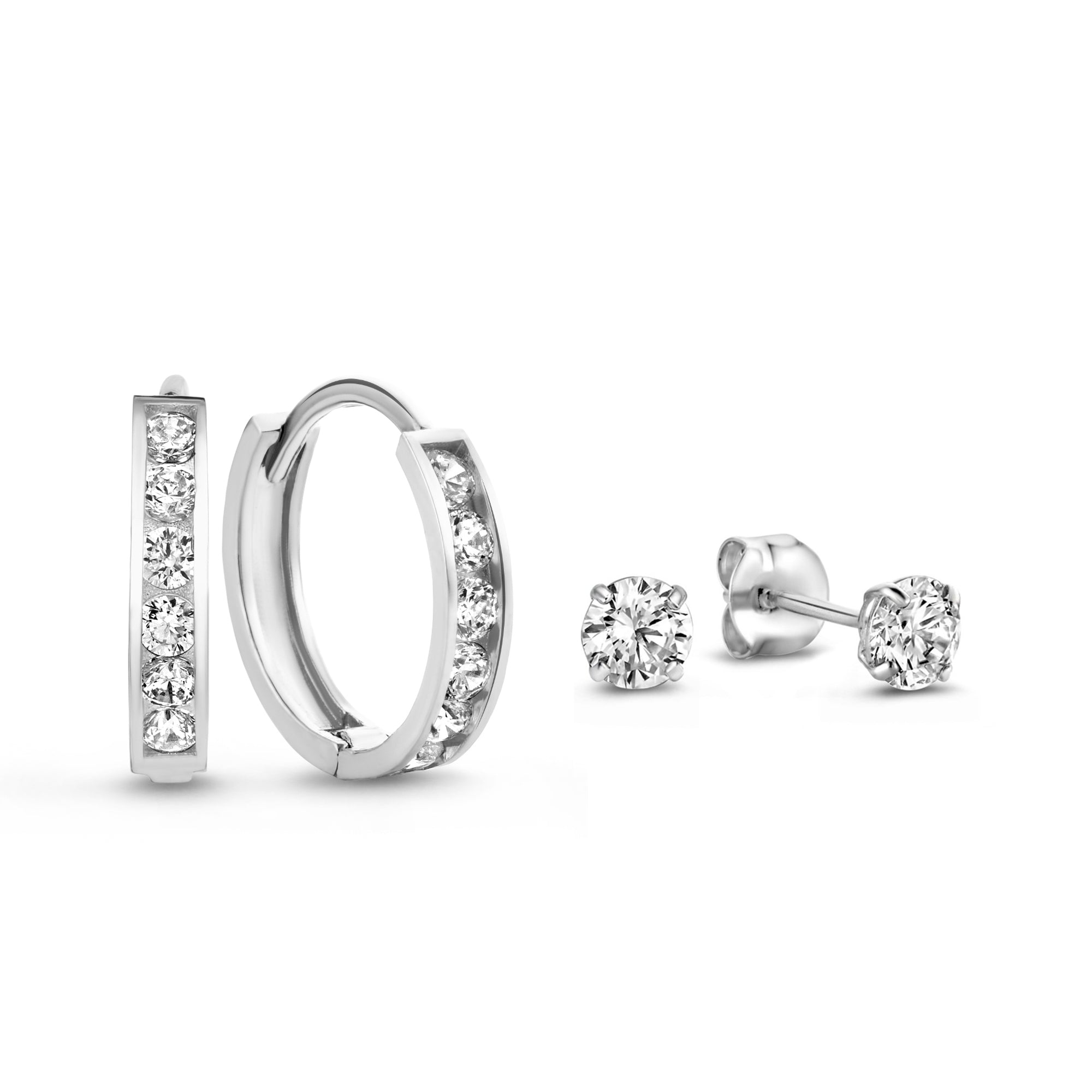 Cadeau d'Isabel 14 karat white gold earring set with zirconia stones