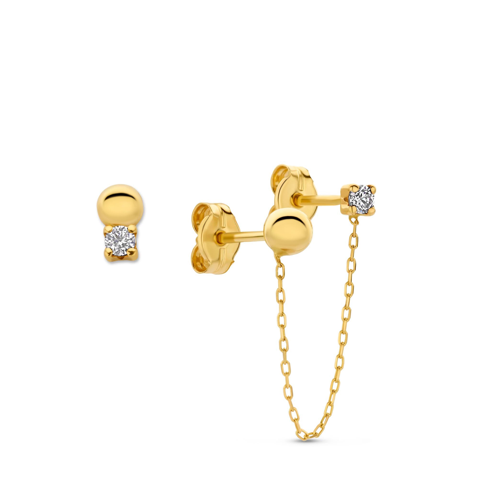 Rivoli Cézanne 14 karat gold earrings with 3 ear studs with zirconia