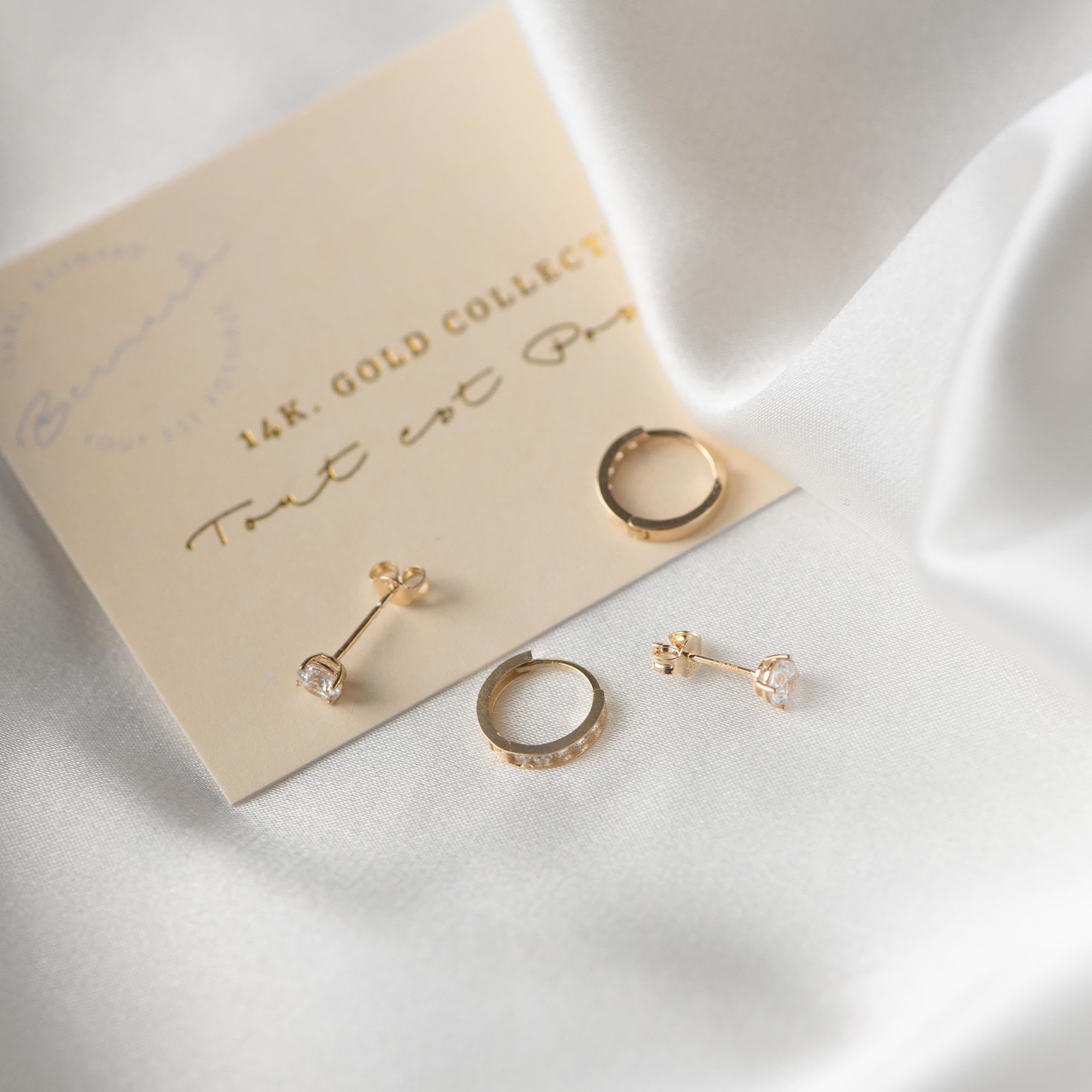 Le Marais Tiphaine 14 karat gold hoop earrings with zirconia stones