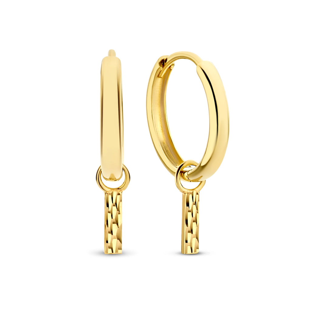 Rivoli Laura 14 karat gold hoop earrings with diamond cut rod