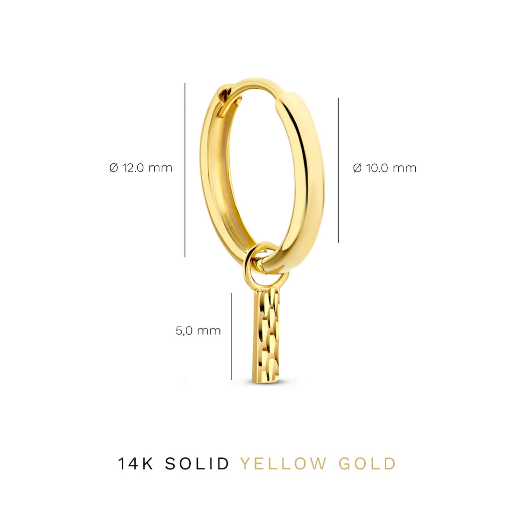 Rivoli Laura 14 karat gold hoop earrings with diamond cut rod