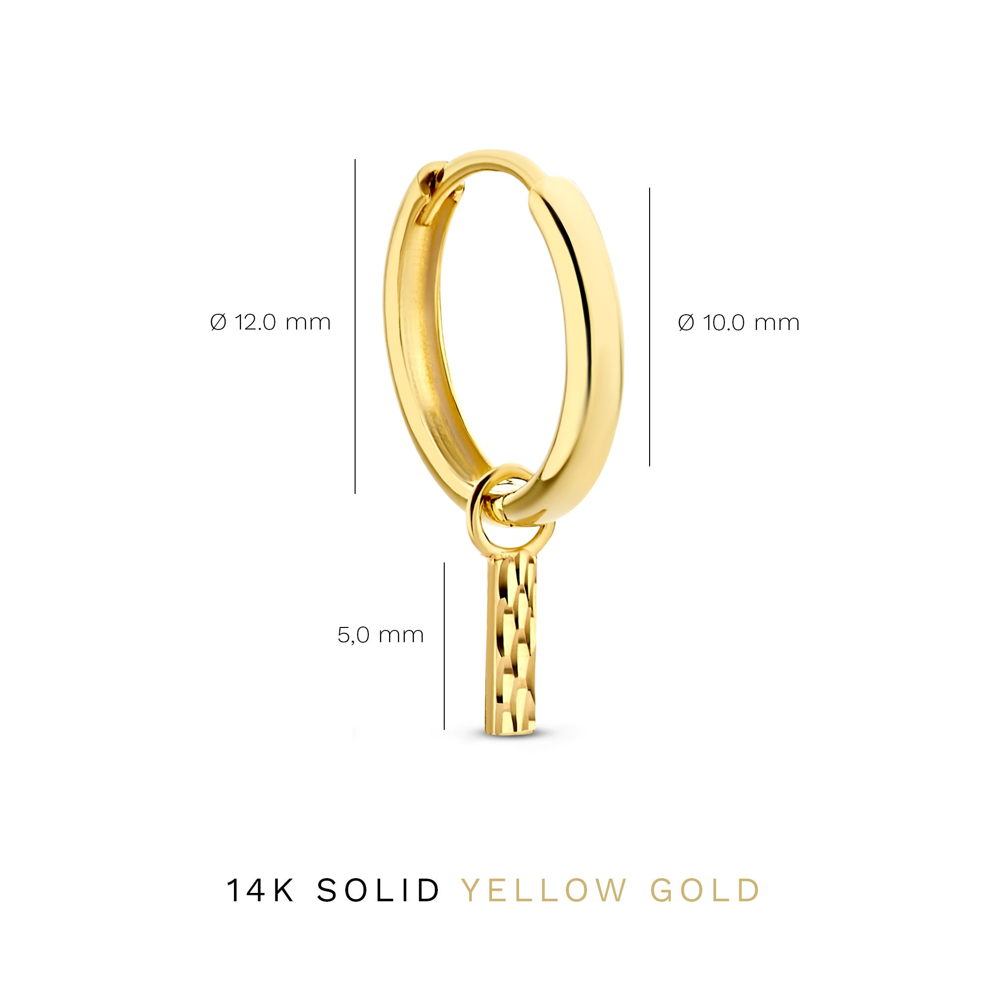 Rivoli Laura 14 karat gold hoop earrings with diamond cut rod