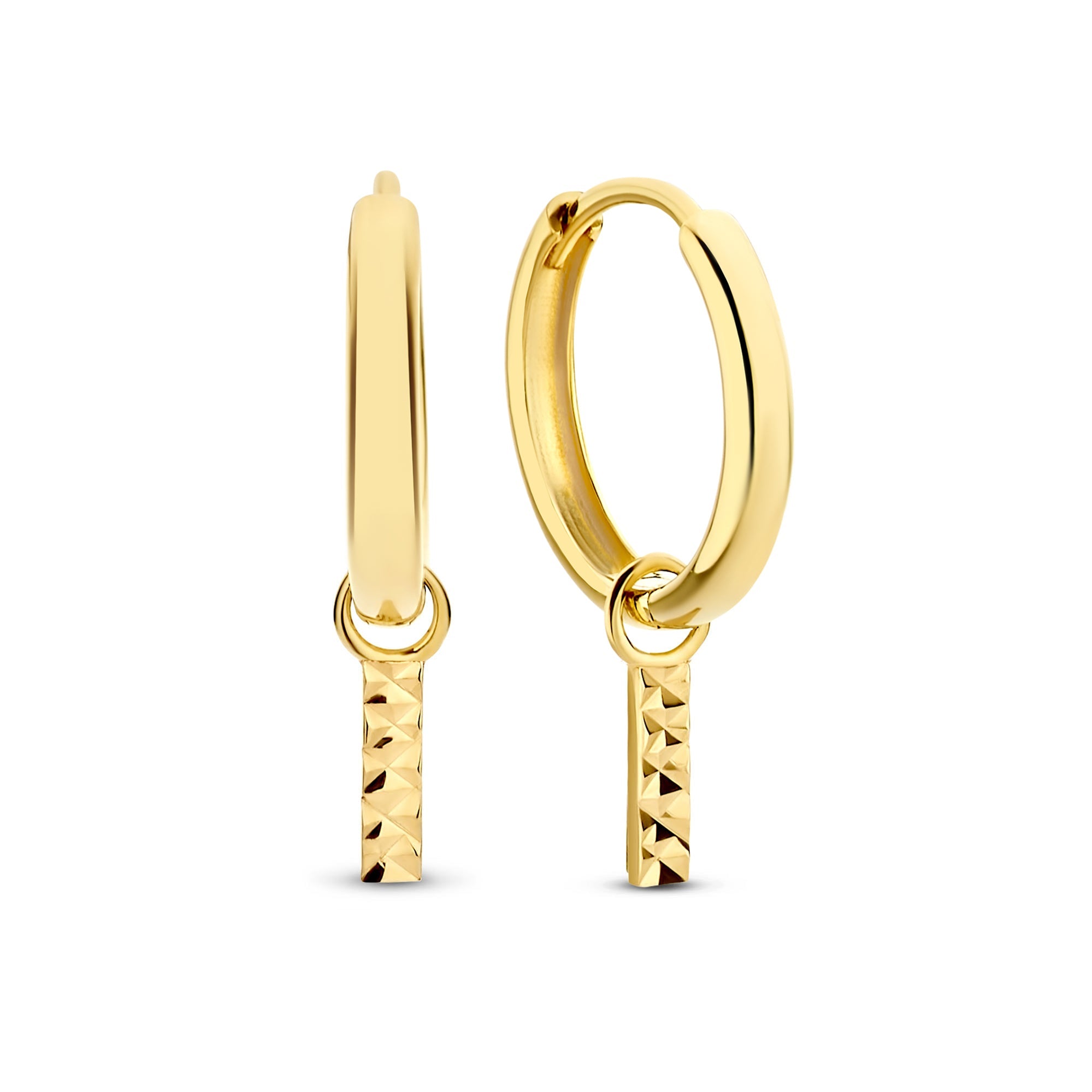 Rivoli Laura 14 karat gold hoop earrings with diamond cut rod