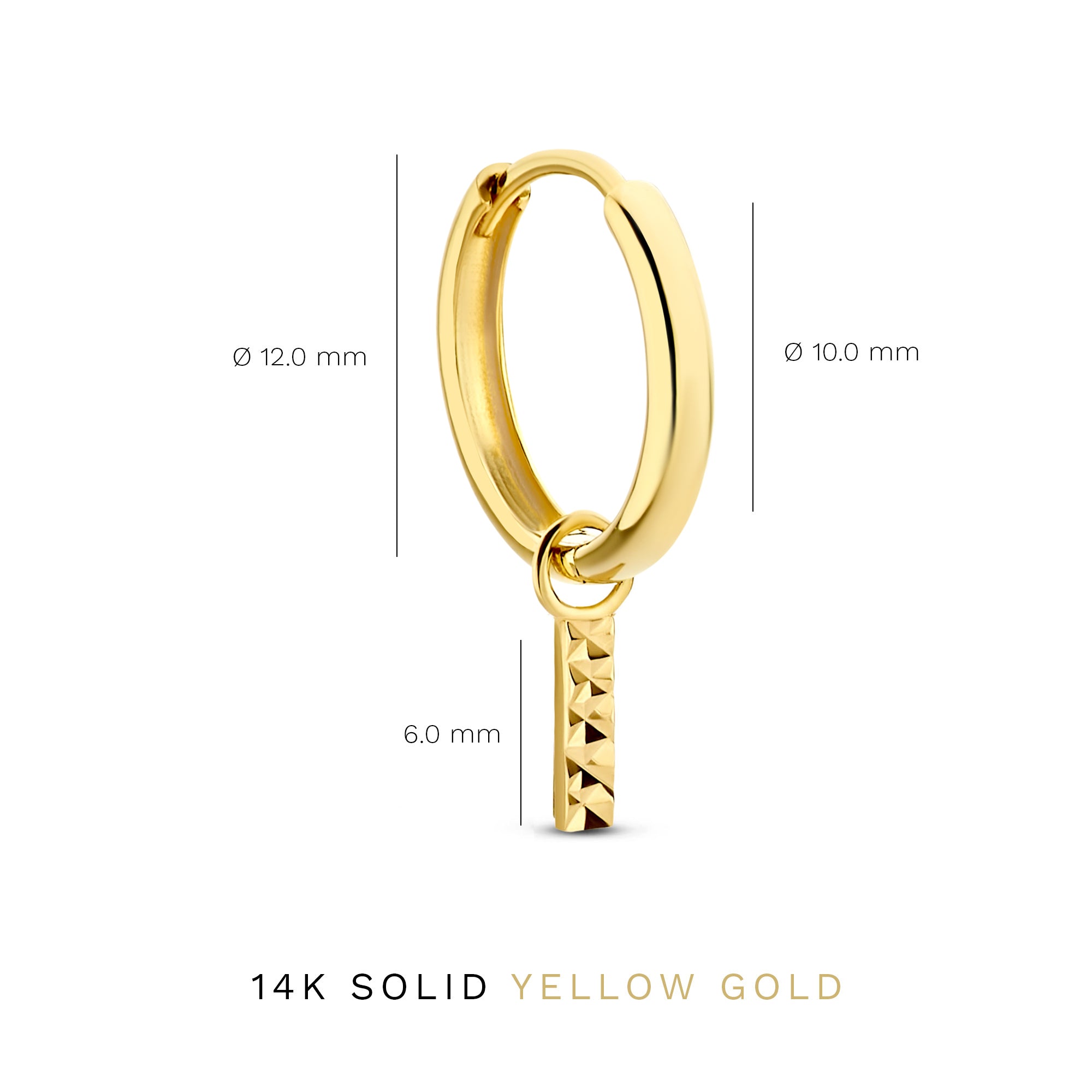 Rivoli Laura 14 karat gold hoop earrings with diamond cut rod