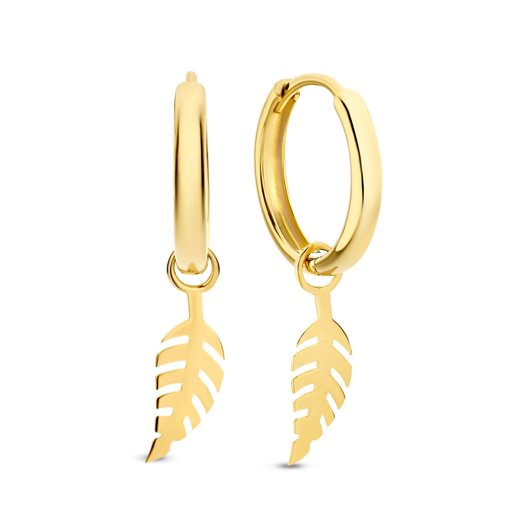 Cadeau d'Isabel 14 karat gold earring set with feather