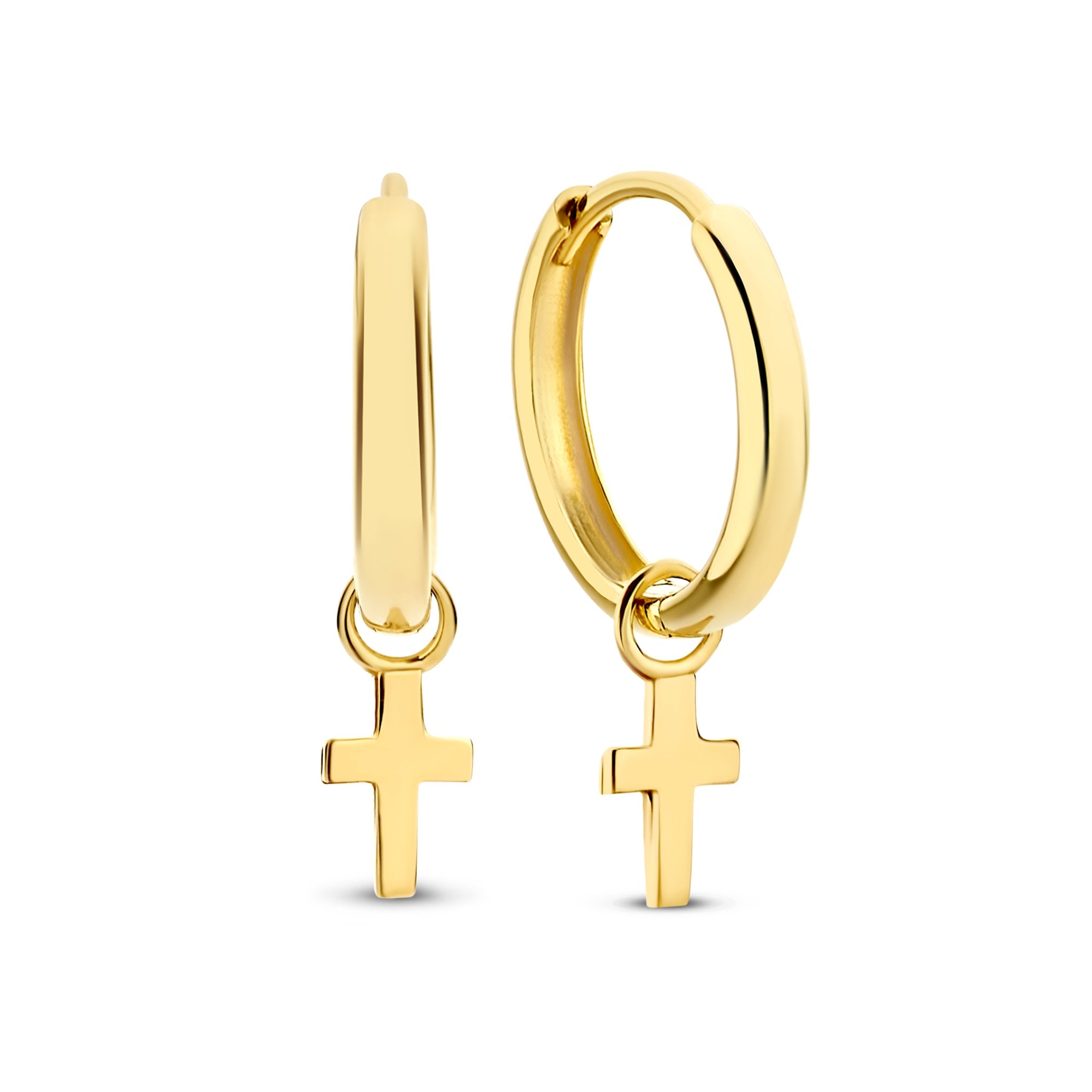 Monceau Solange 14 karat gold hoop earrings with cross