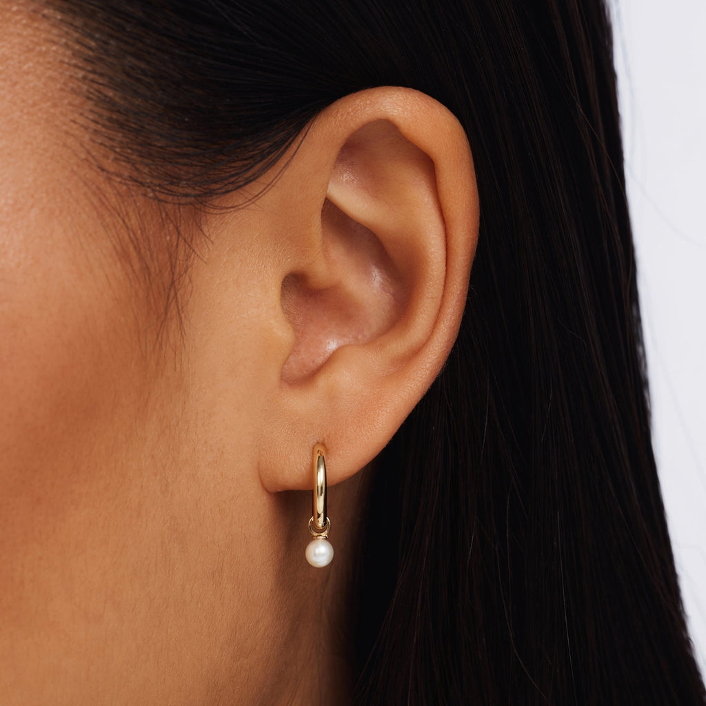 Belleville Luna 14 karat gold hoop earrings with freshwater pearl