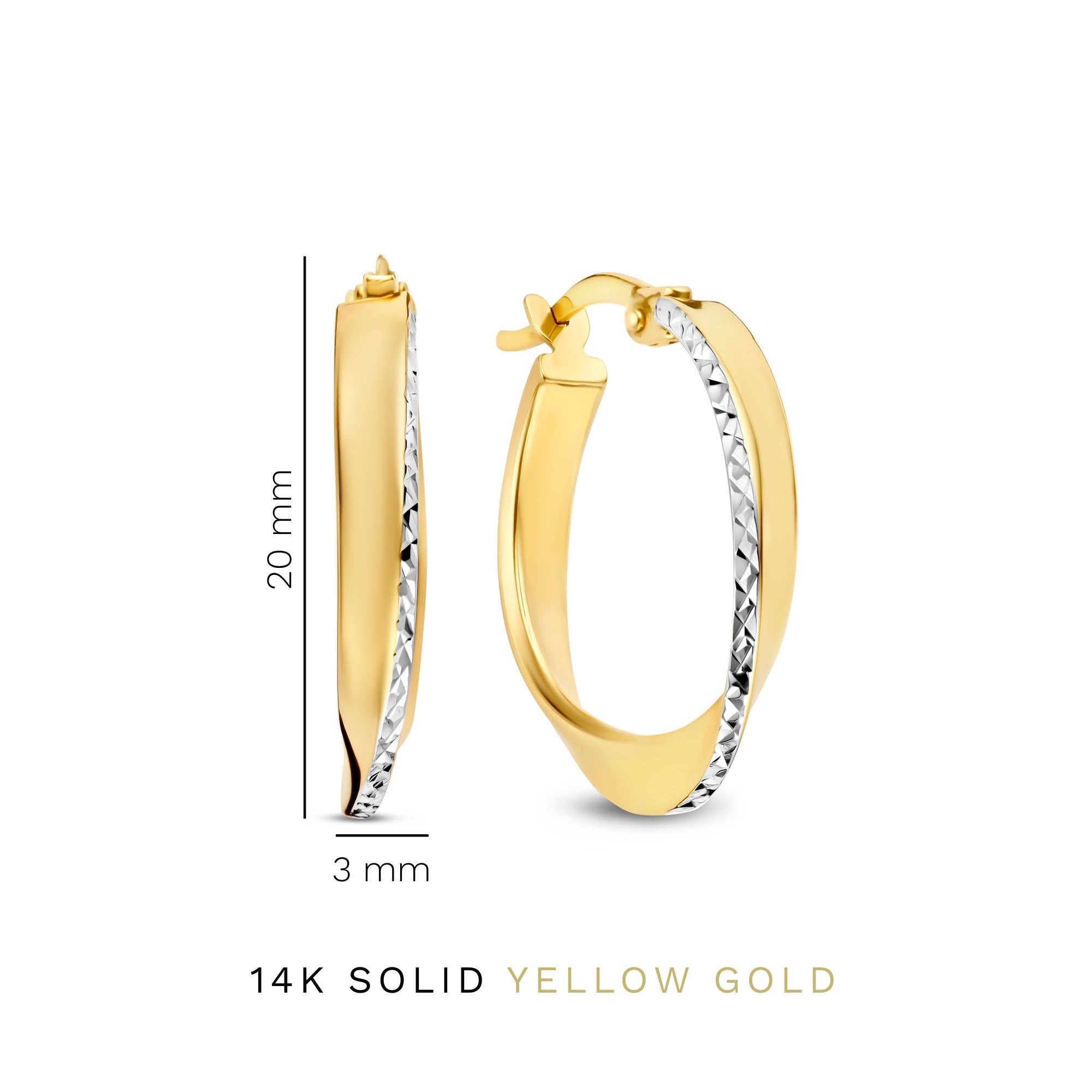 Rivoli Laura 14 karat gold hoop earrings with diamond cut (20 mm)