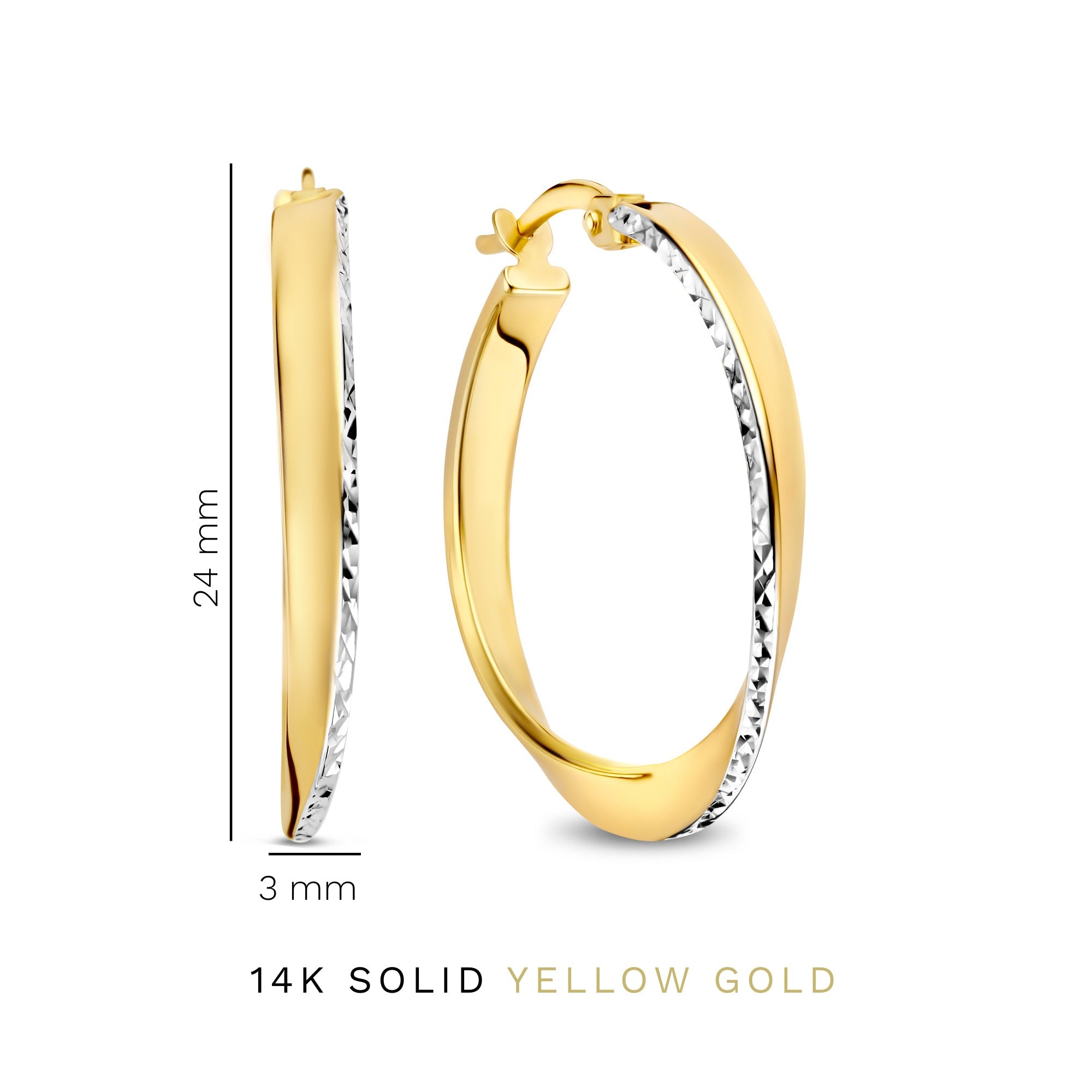 Rivoli Laura 14 karat gold hoop earrings with diamond cut (24 mm)