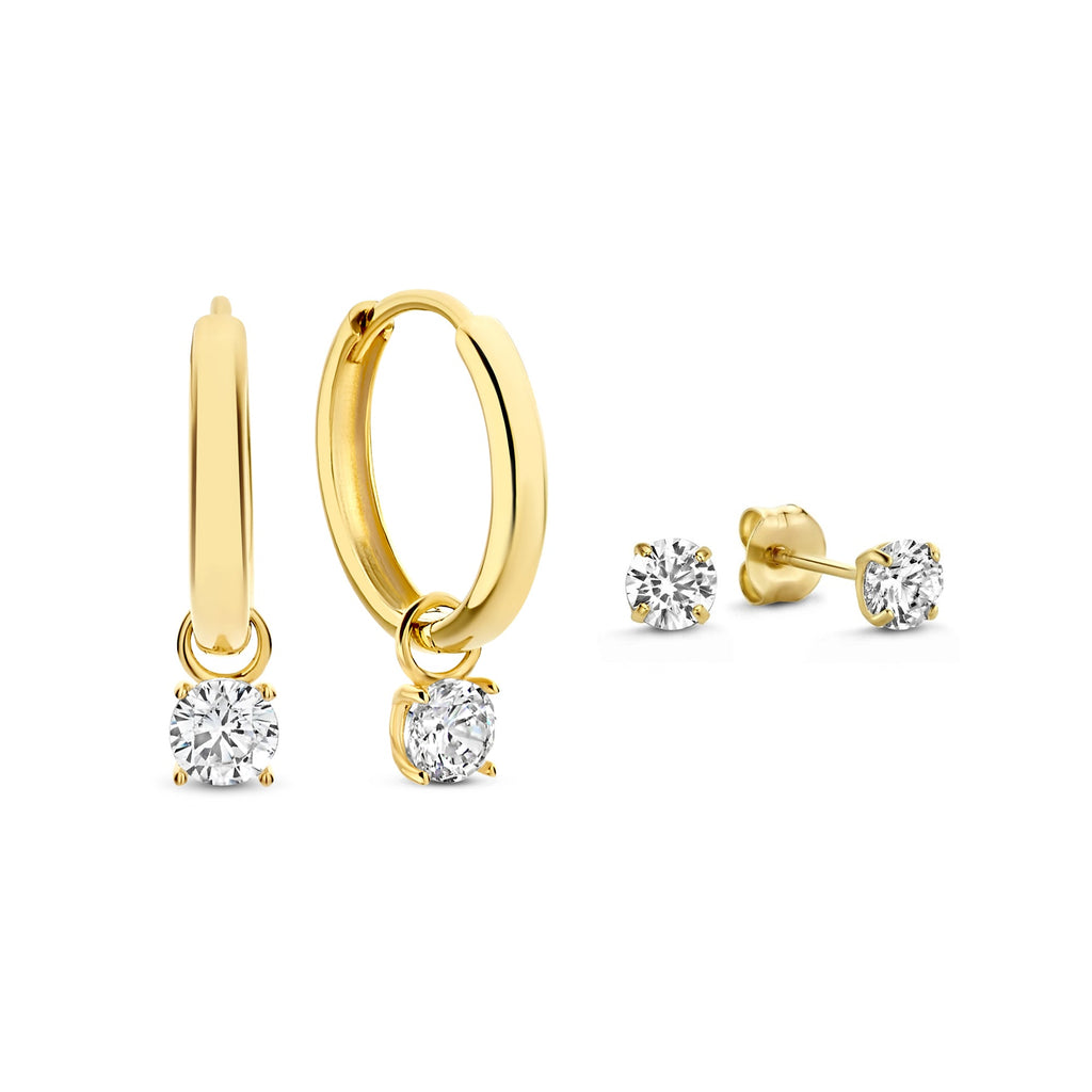 Cadeau d'Isabel 14 karat gold earring set with zirconia stones