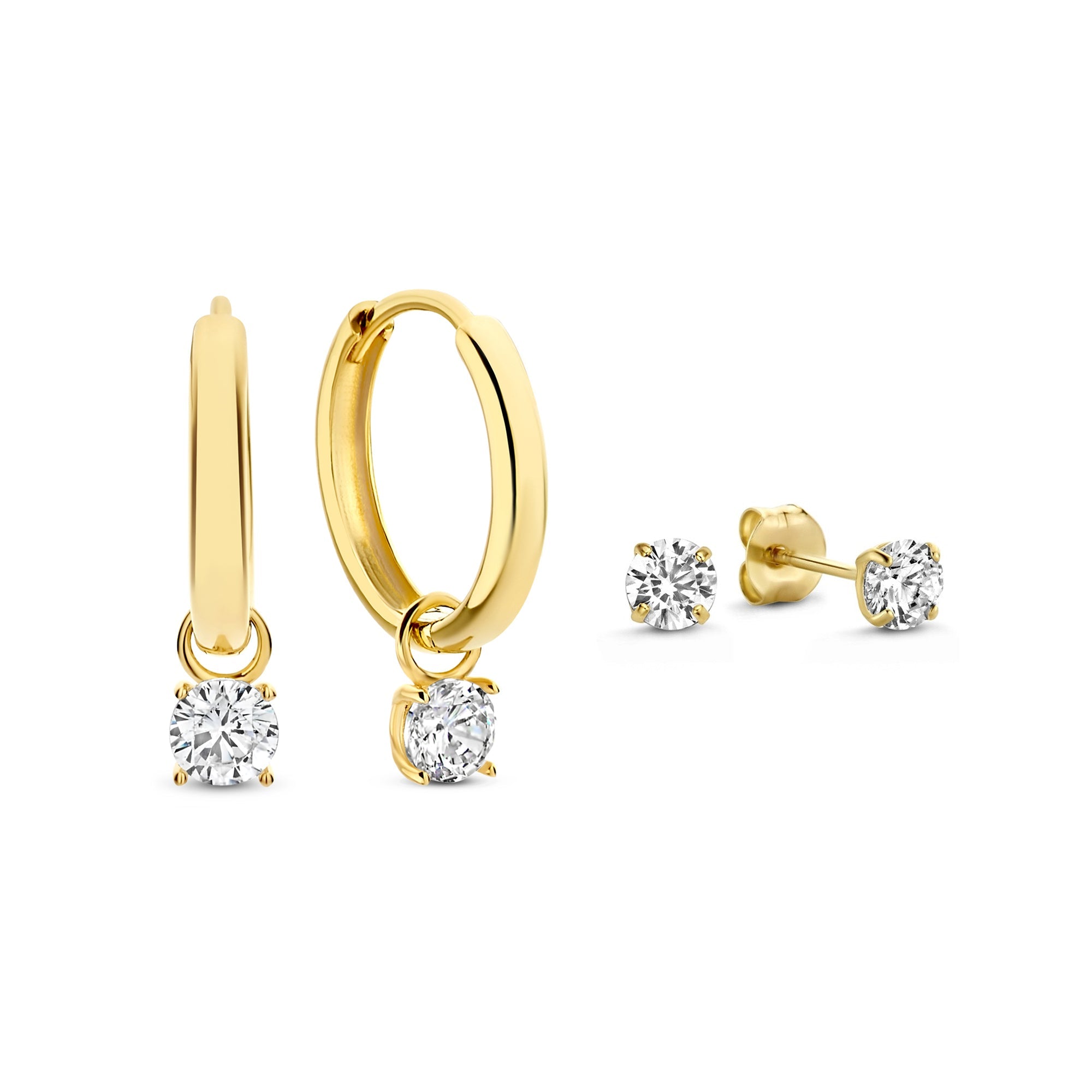 Cadeau d'Isabel 14 karat gold earring set with zirconia stones