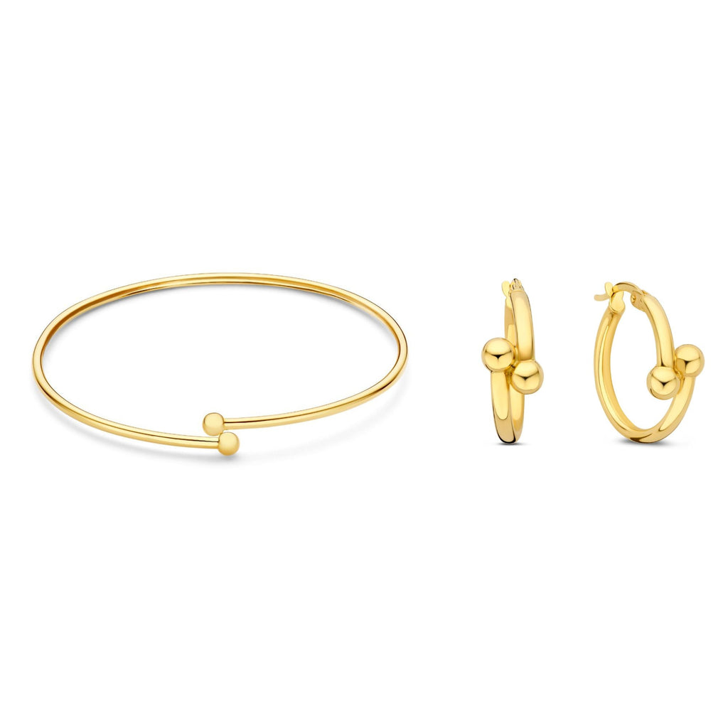Cadeau d'Isabel 14 karat gold bracelet bangle and hoop earrings set
