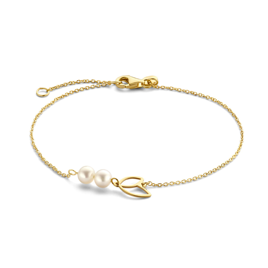 Cadeau d'Isabel 14 karat gold bracelet and ear studs set with pearls