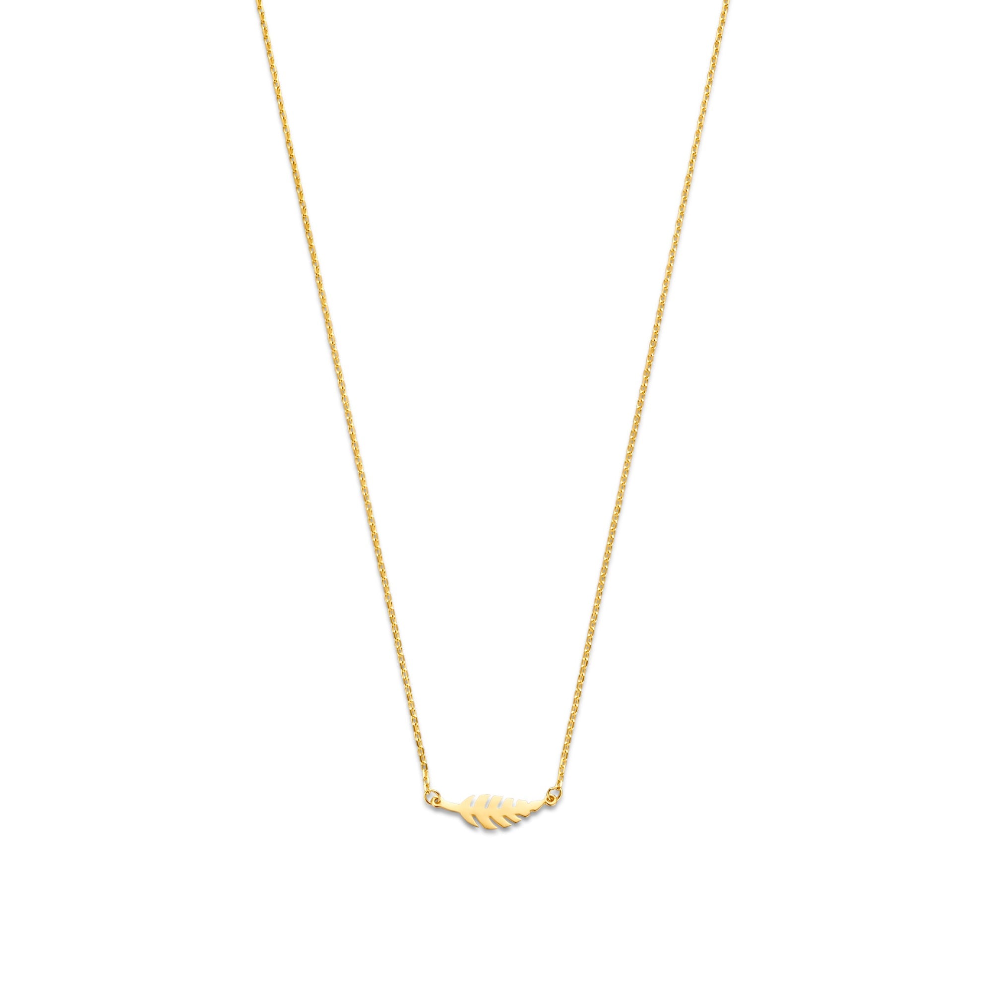 Cadeau d'Isabel 14 karat gold necklace and ear studs set with feather