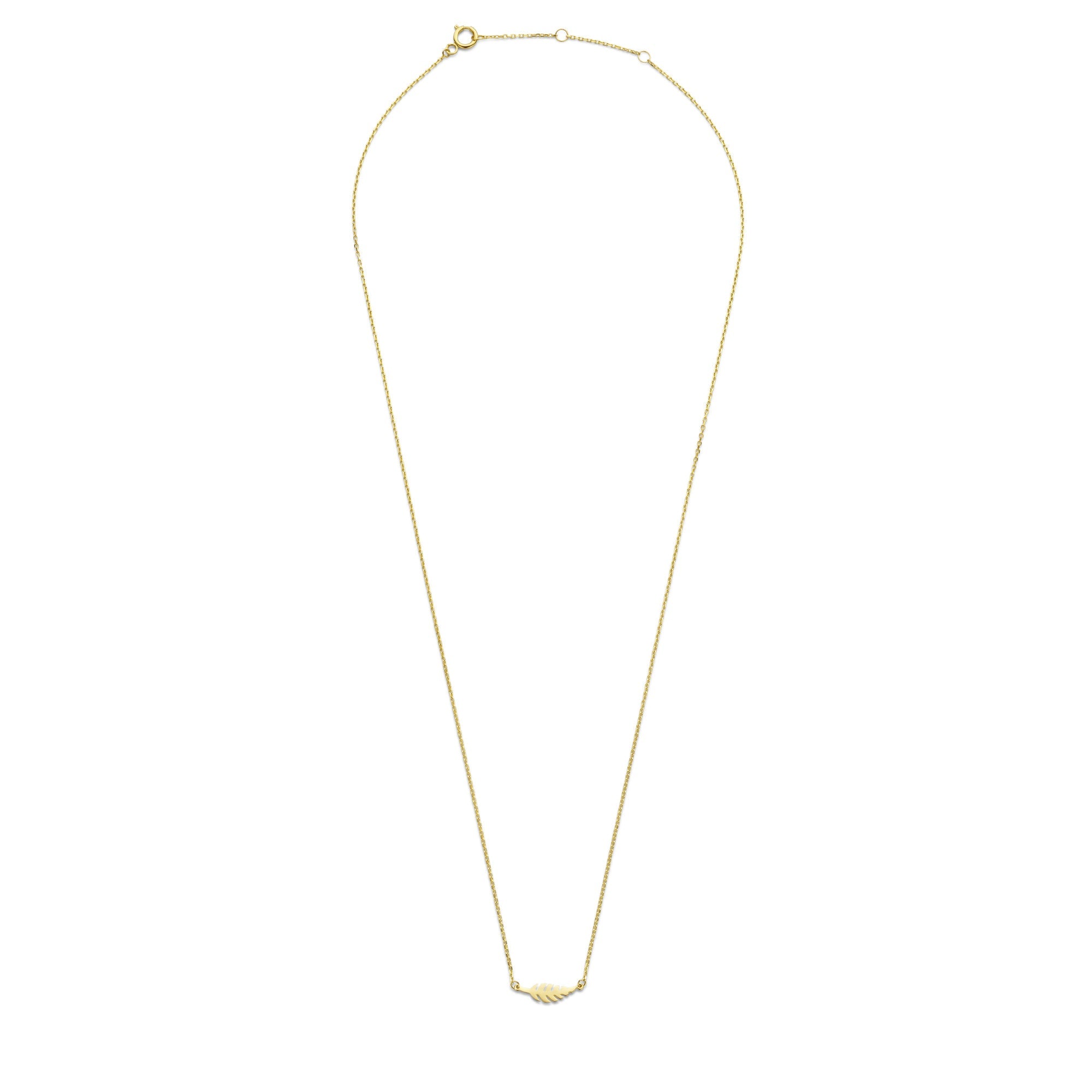 Cadeau d'Isabel 14 karat gold necklace and ear studs set with feather