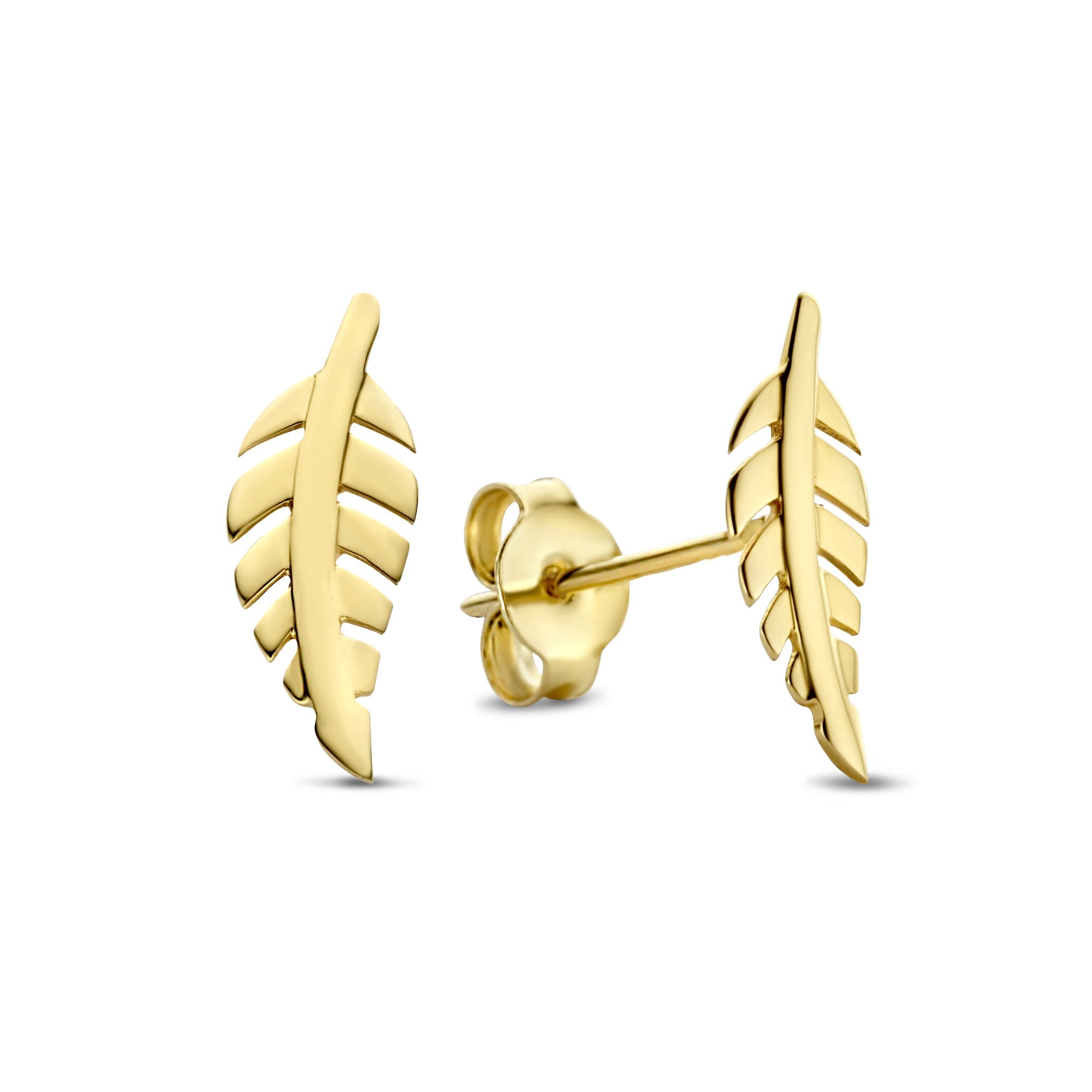 Cadeau d'Isabel 14 karat gold necklace and ear studs set with feather