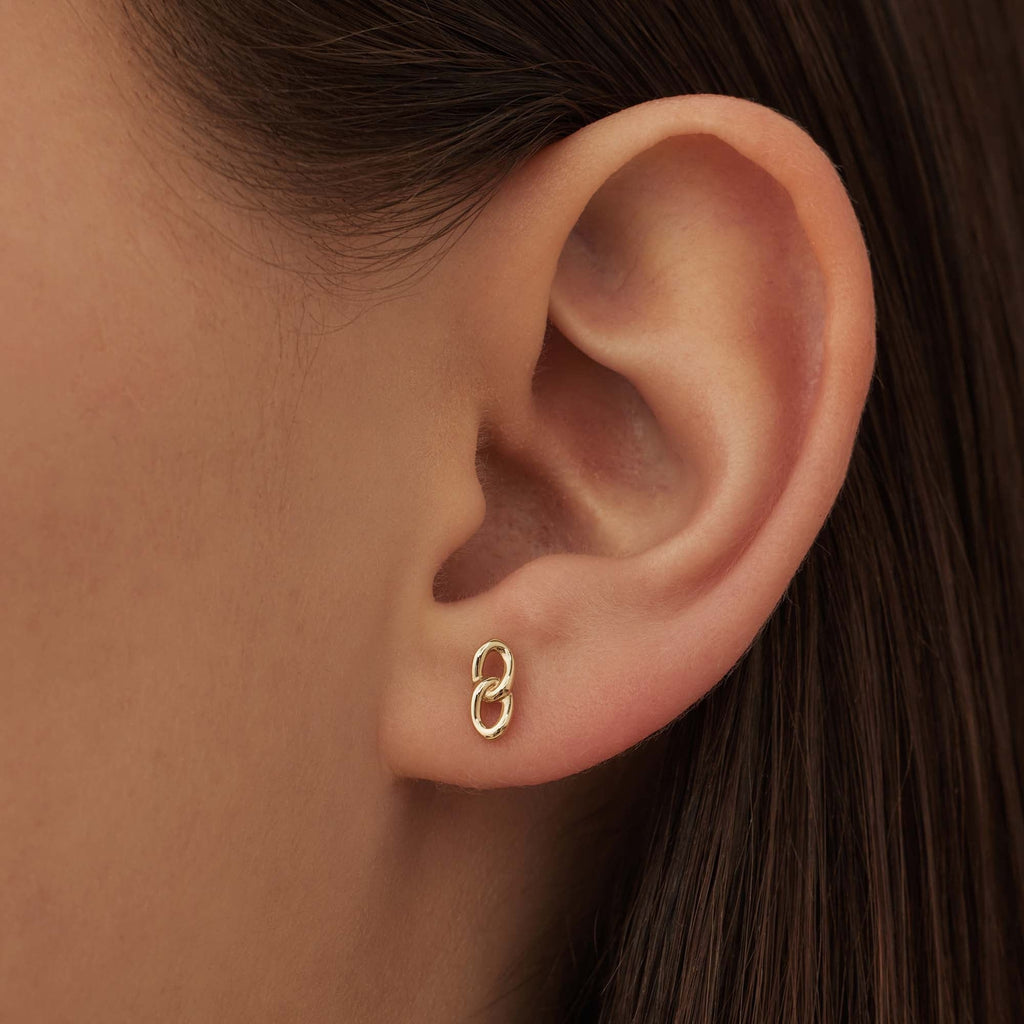 Le Marais Règine 14 karat gold ear studs with chains