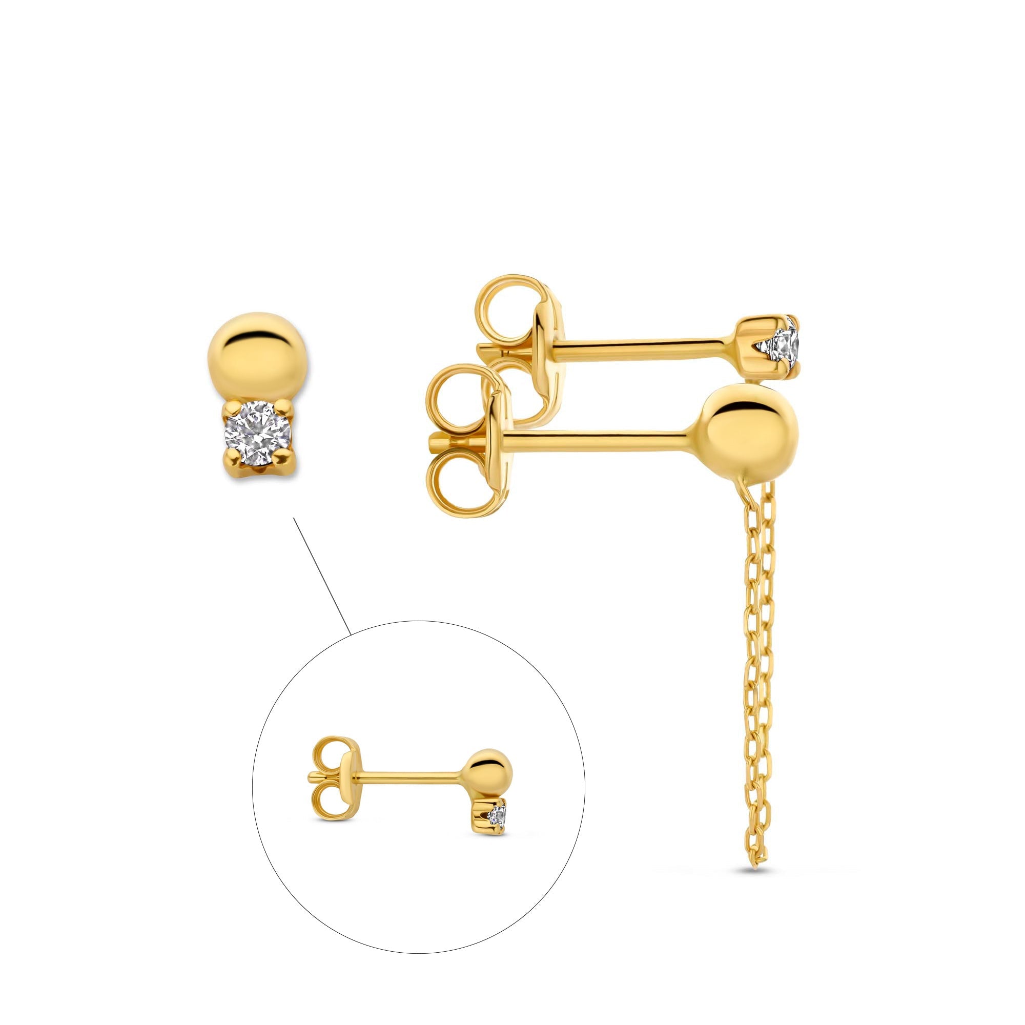 Rivoli Cézanne 14 karat gold earrings with 3 ear studs with zirconia