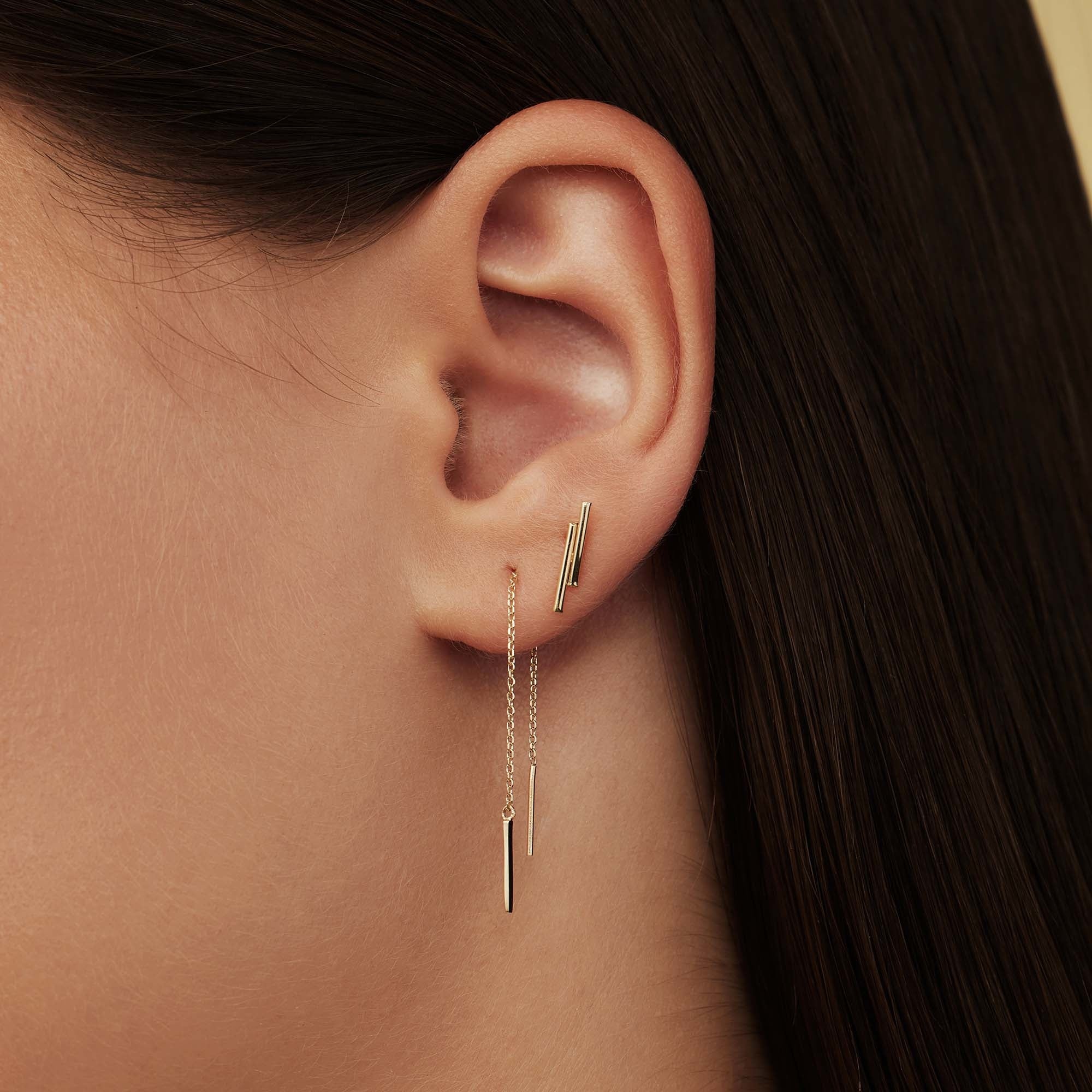 Monceau Jade 14 karat gold ear studs with rods