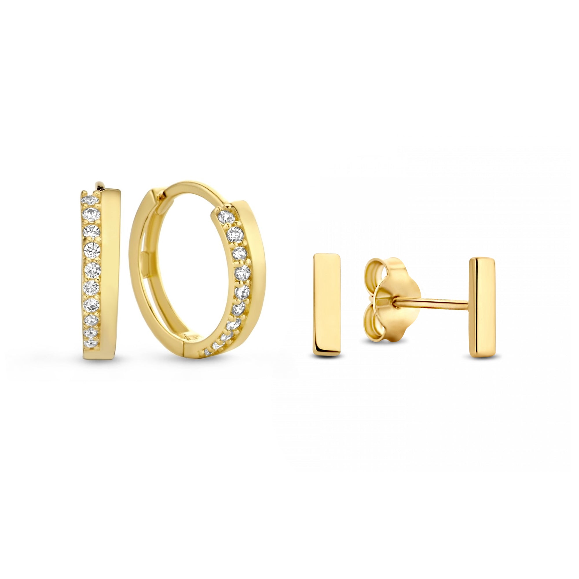 Cadeau d'Isabel 14 karat gold earring set with zirconia stones