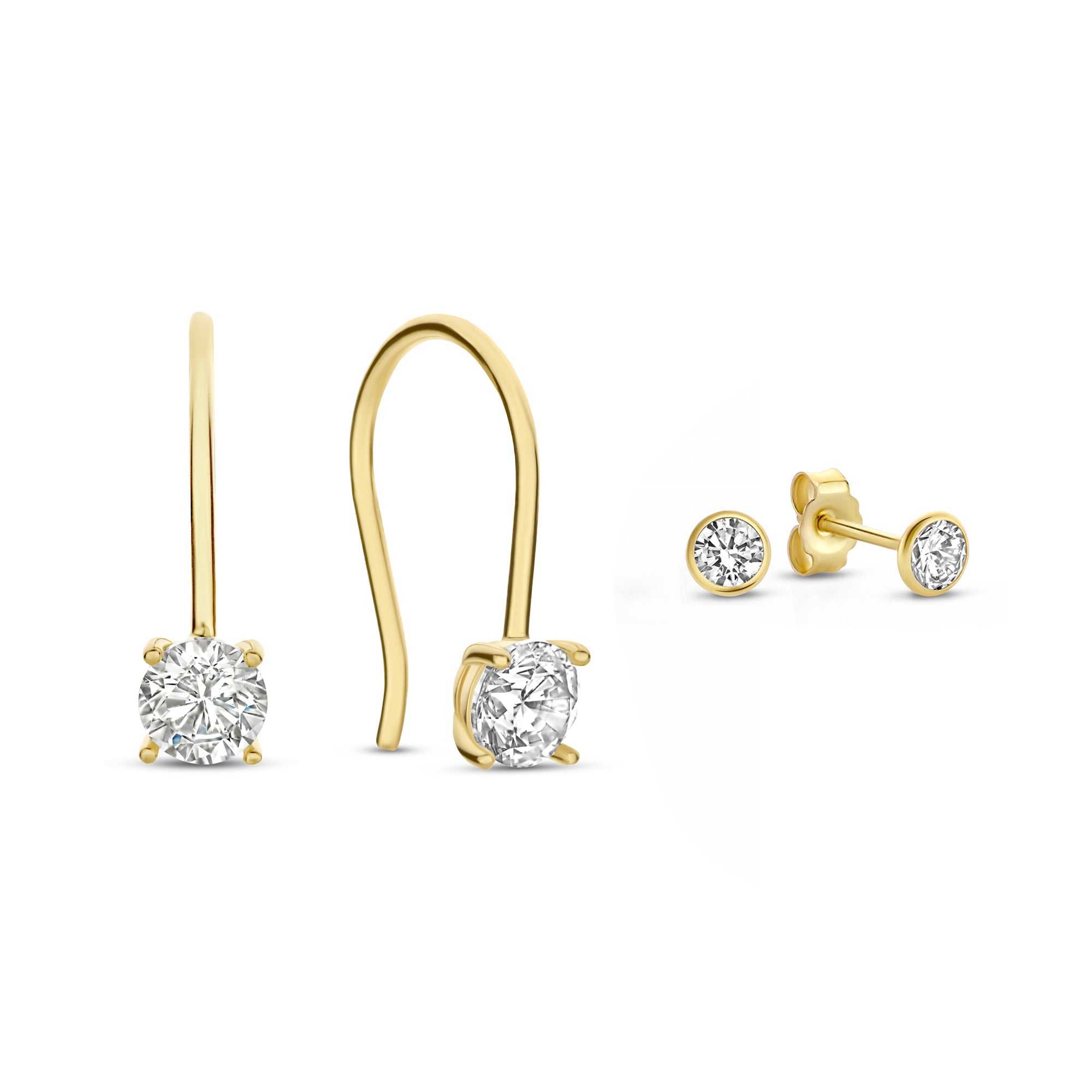 Cadeau d'Isabel 14 karat gold earring set with zirconia stones