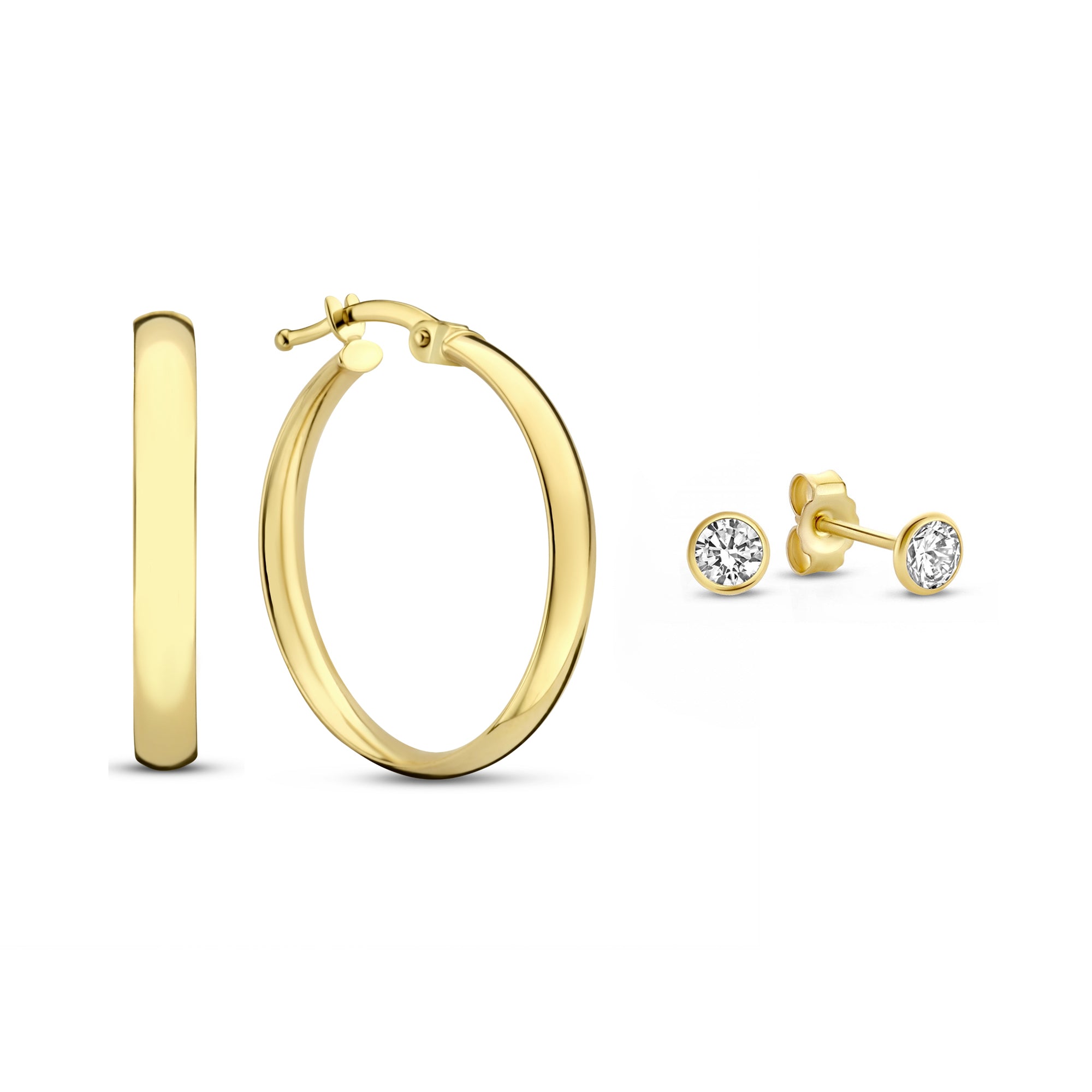 Cadeau d'Isabel 14 karat gold earring set with zirconia stones