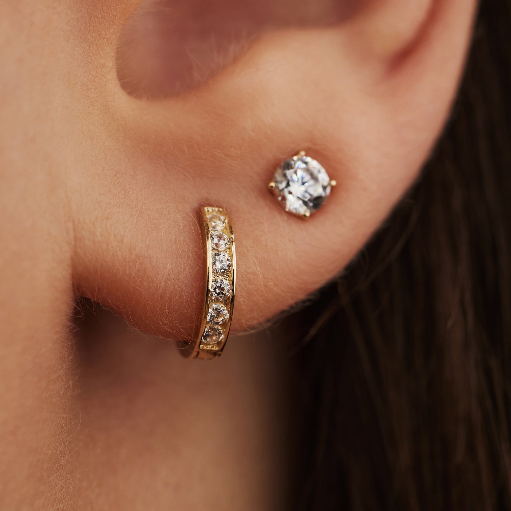 Le Marais Tiphaine 14 karat gold hoop earrings with zirconia stones